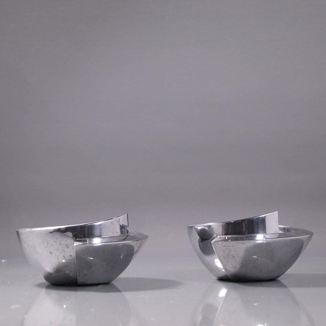 [2] Two Dansk JD Cast Aluminum Atomic Design Bowls: [2] Two Dansk JD Cast Aluminum Atomic Design Bowls. Size: 3 in. height , 5.5 in. wide, marked on base: Dansk JD