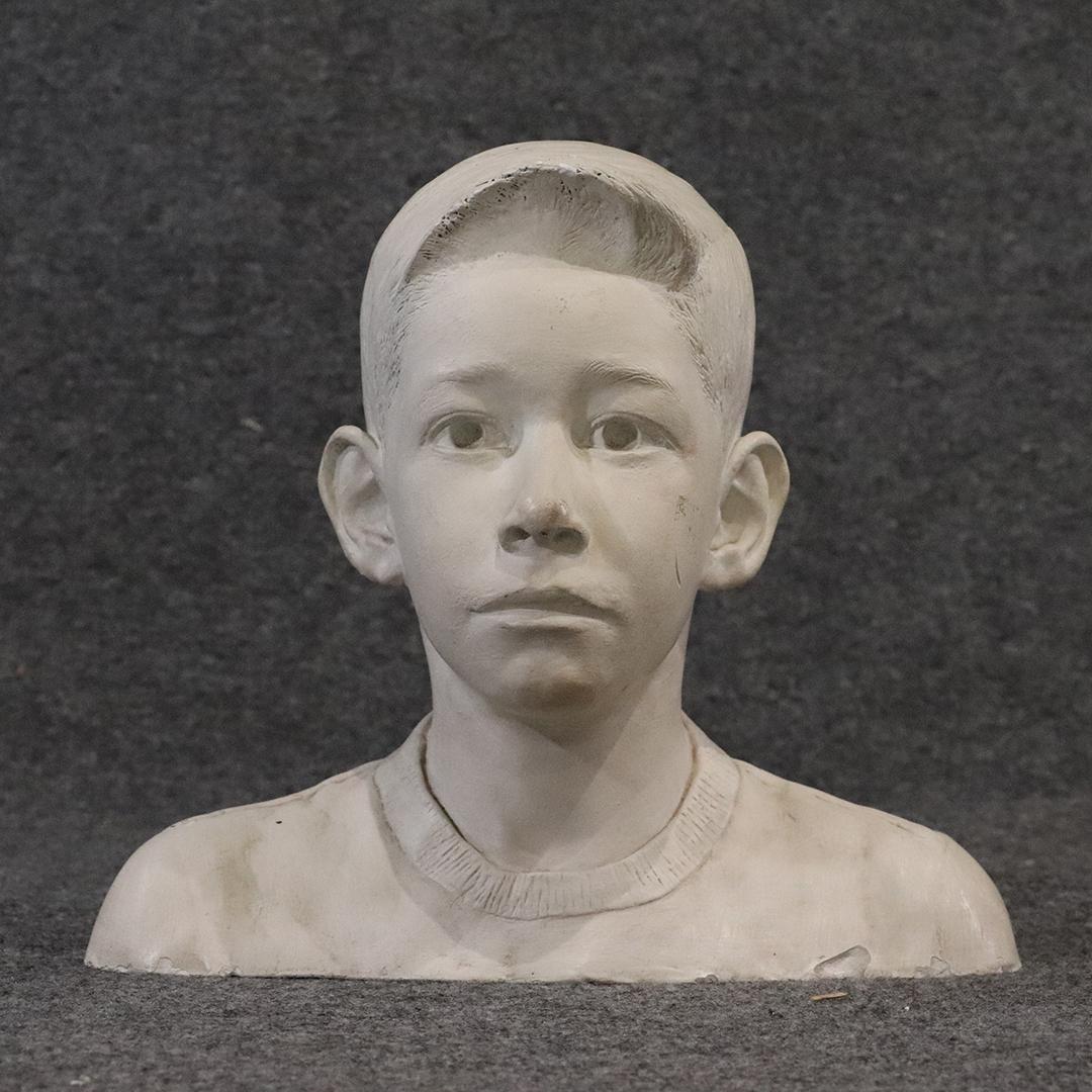 C J G 1953, Signed and Dated Plaster Bust of Young Boy: C J G 1953, Signed and Dated Plaster Bust of Young Boy. Size: 11 in. height, 12 in. wide