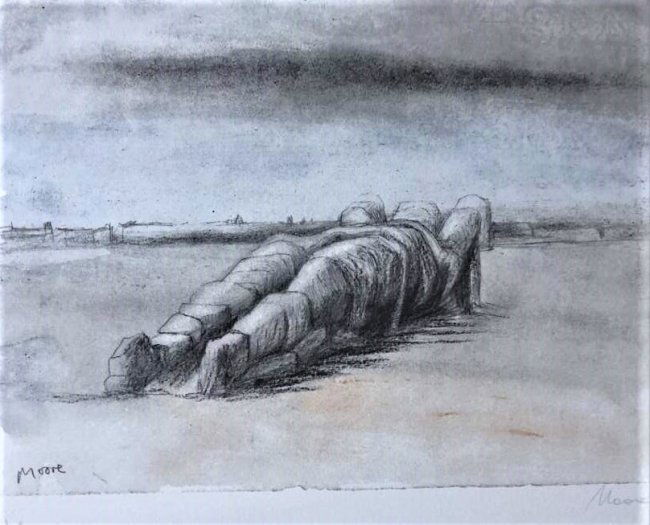 Henry Moore, Pencil Signed Print, Certificate Stamped: Henry Moore, Pencil Signed Print, Certificate Stamped on verso. Signed in plate and also Pencil Signed. Unframed. Size: image 8.5 in. x 11.5 in., full sheet size 14.5 in. x 19.5 in.