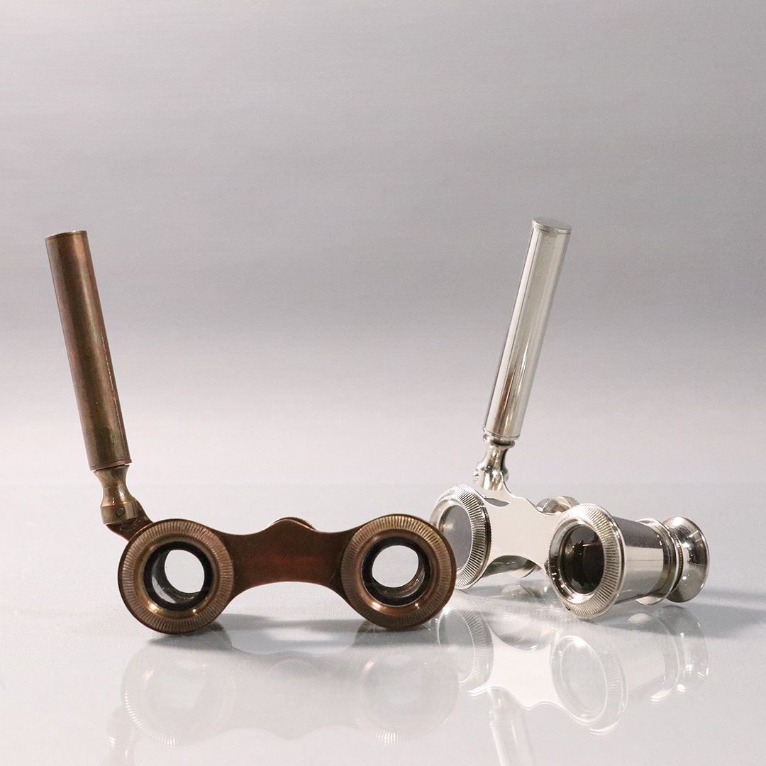 [2] Two 20th C Opera Glasses, Brass and Nickle Plated: [2] Two 20th C Opera Glasses, Brass and Nickle Plated. Size: 4 in. wide.