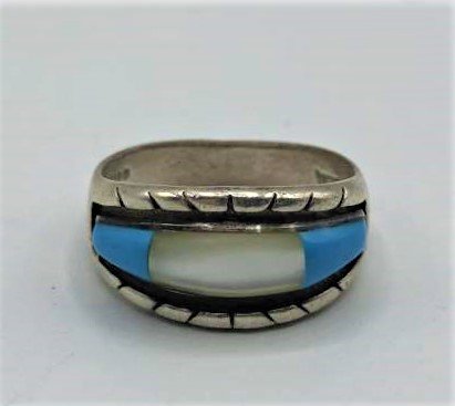 Native American Ring Turquoise Abalone Ring Size 12.5: Native American Ring Turquoise Abalone Ring Size 12.5. Marked: Sterling