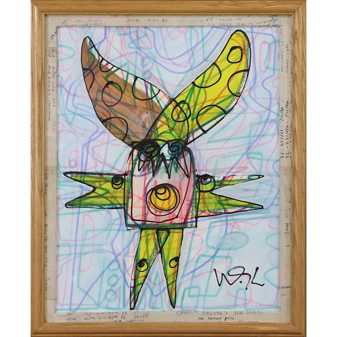 Wayne Cunningham, American, Modernism Abstract Figure: Wayne Cunningham, American, Modernism Abstract Figure. Paint and Marker Mixed Media Painting. Signed, Framed. Well Listed American Artist. Size: image 18 in. x 14 in., outside of frame: 22 in. x 18 in