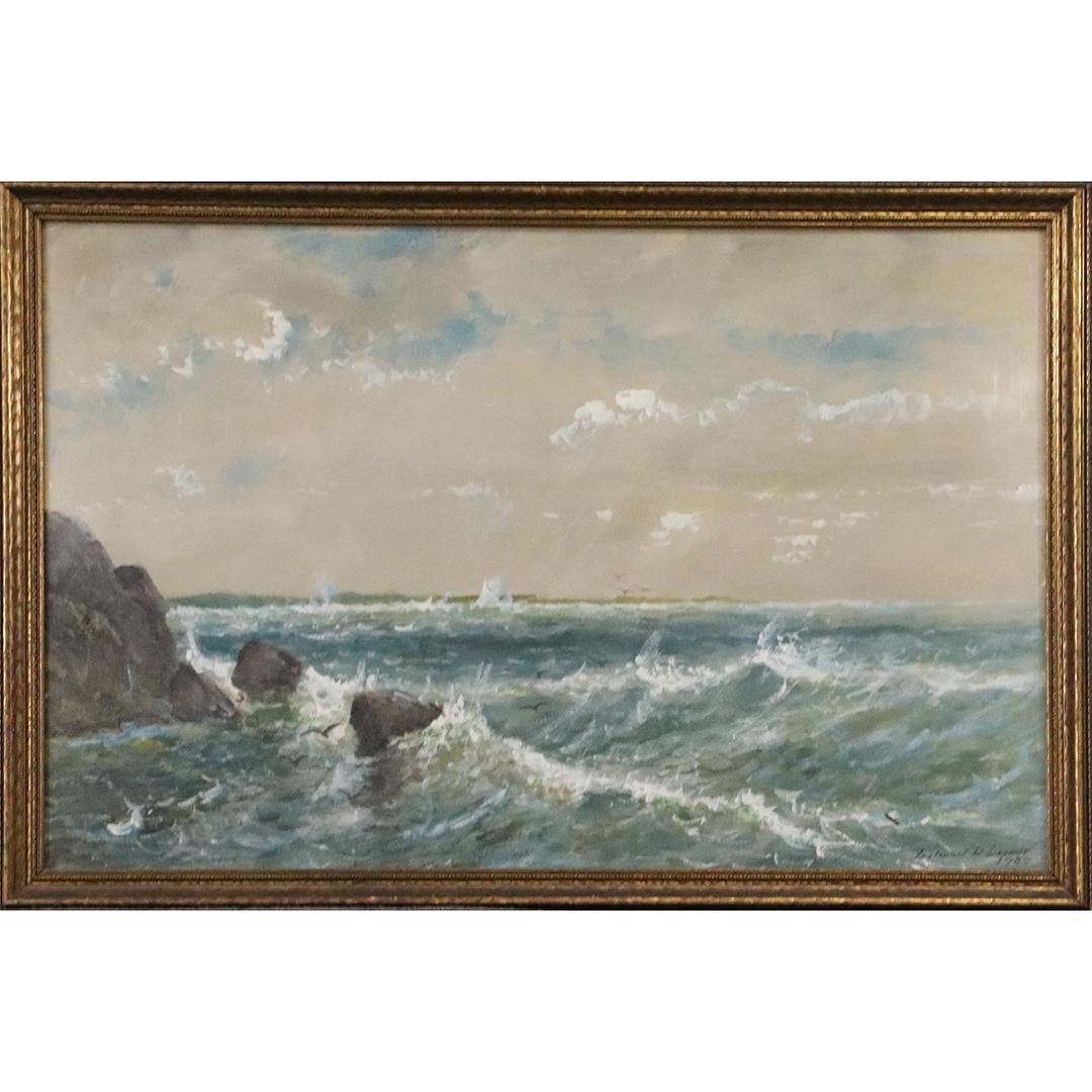 Edmund Darch Lewis 1908, Watercolor Coastal Seascape: Edmund Darch Lewis 1908, Watercolor Coastal Seascape. Watercolor Painting, Signed and Dated, All original including framing. Well listed American Artist. Size: image 22 in. x 34 in. , outside of frame