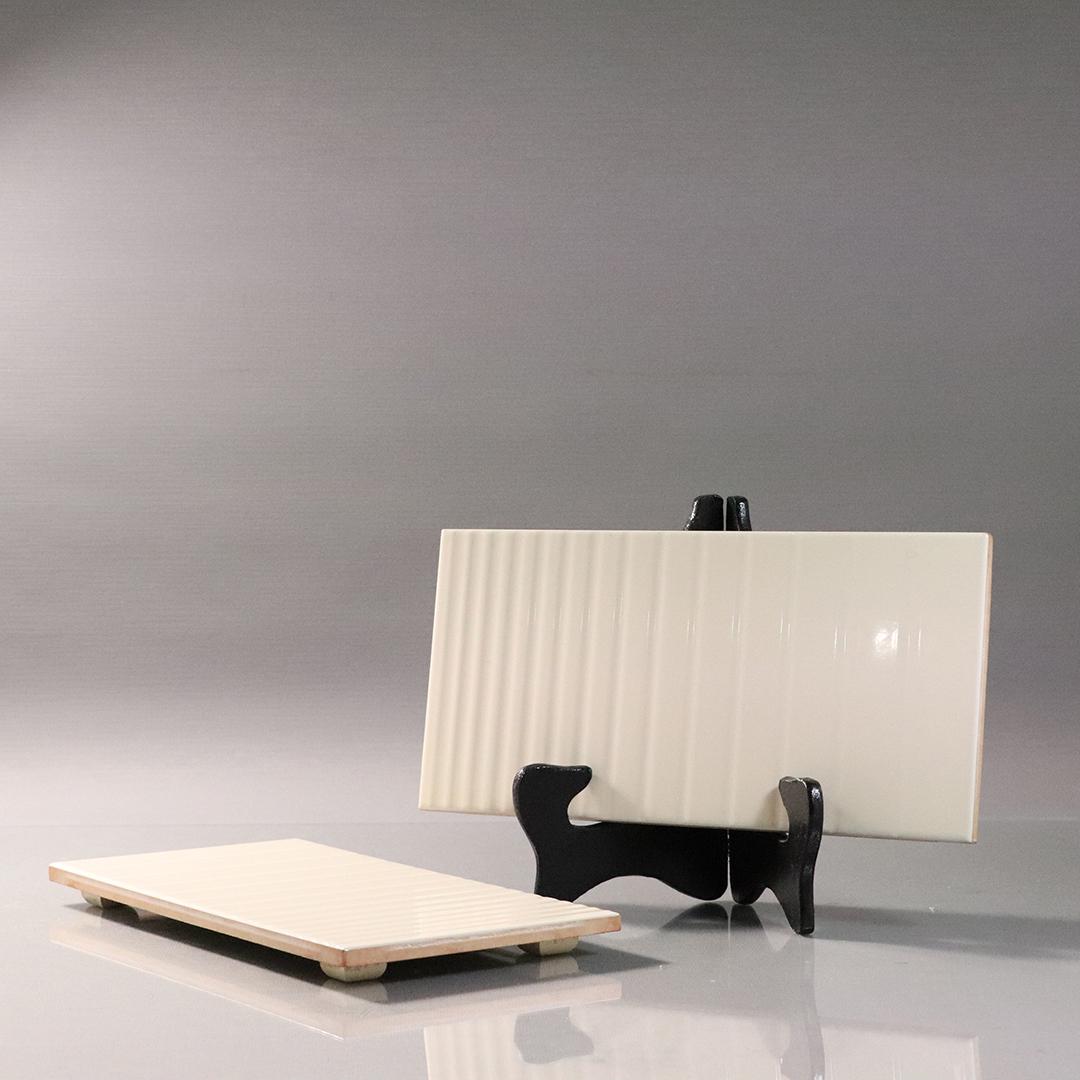 Semigres for Gabbianelli, 2 Italian White Tile Trivets: Semigres for Gabbianelli, 2 Italian White Tile Trivets, Mid-Century Modern. Size: 10.25 in. length x 5 in. wide