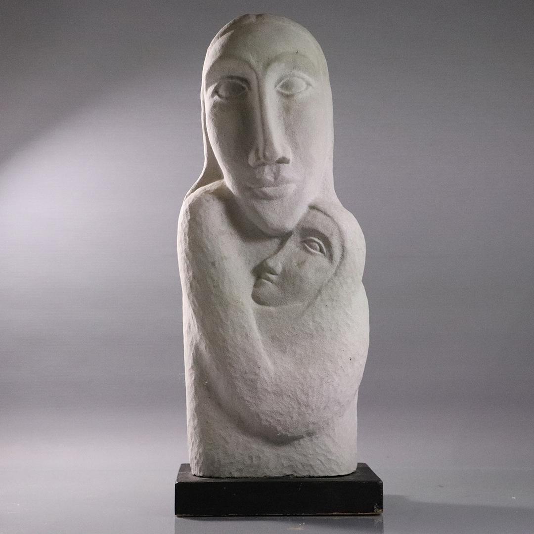 Mid-Century Modern Carved Sculpture Mother and Child: Mid-Century Modern Carved Sculpture Mother and Child, Made of a Hard Composite. Size: 18.5 in. height x 7 in. wide