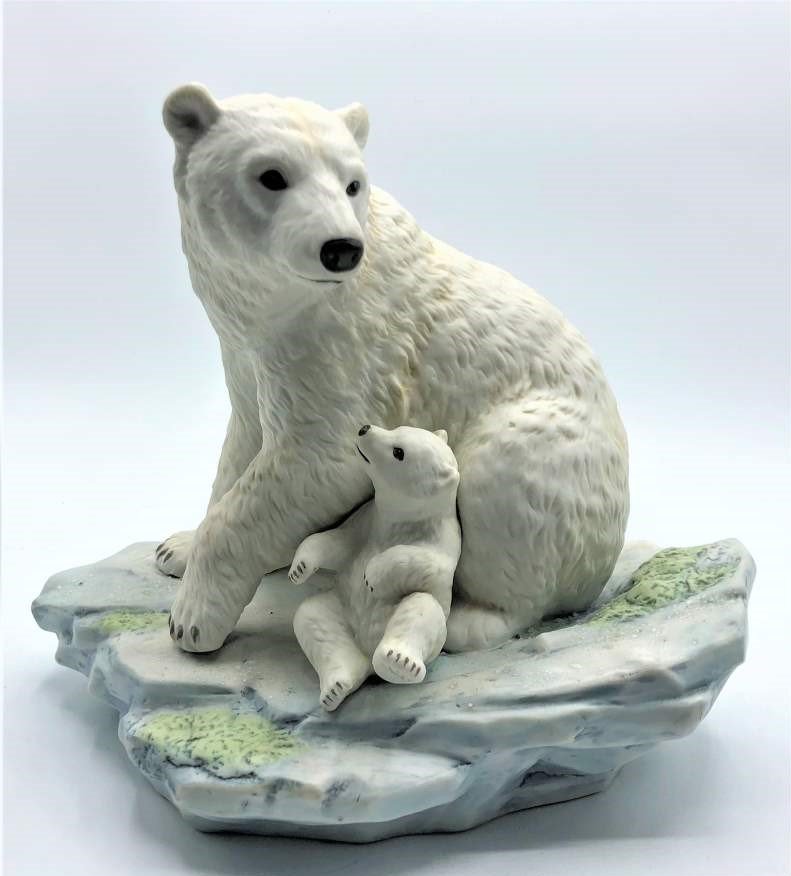 Polar Bear and Cub Fine Porcelain Grouping Maruri 1990: Polar Bear and Cub Fine Porcelain Grouping Maruri 1990, Polar Expedition Collection, Polar Bears, Fine Porcelain, Studio Design P-9008. Size: 7.5 in. height, 9 in. wide, 6.5 in. depth