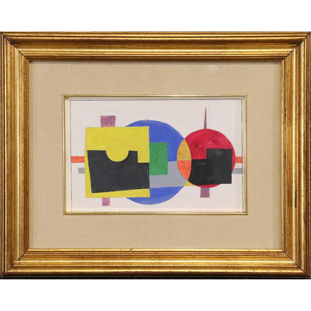 Andrew Zietkiewicz Polish / American Geometric Abstract: Andrew Zietkiewicz, Polish / American, Geometric Abstract circles, squares. Gouache painting. Framed. Artist's stamp on verso. Size: 5.5 in. x 8.5 in., outside frame 12 in. x 15 in.