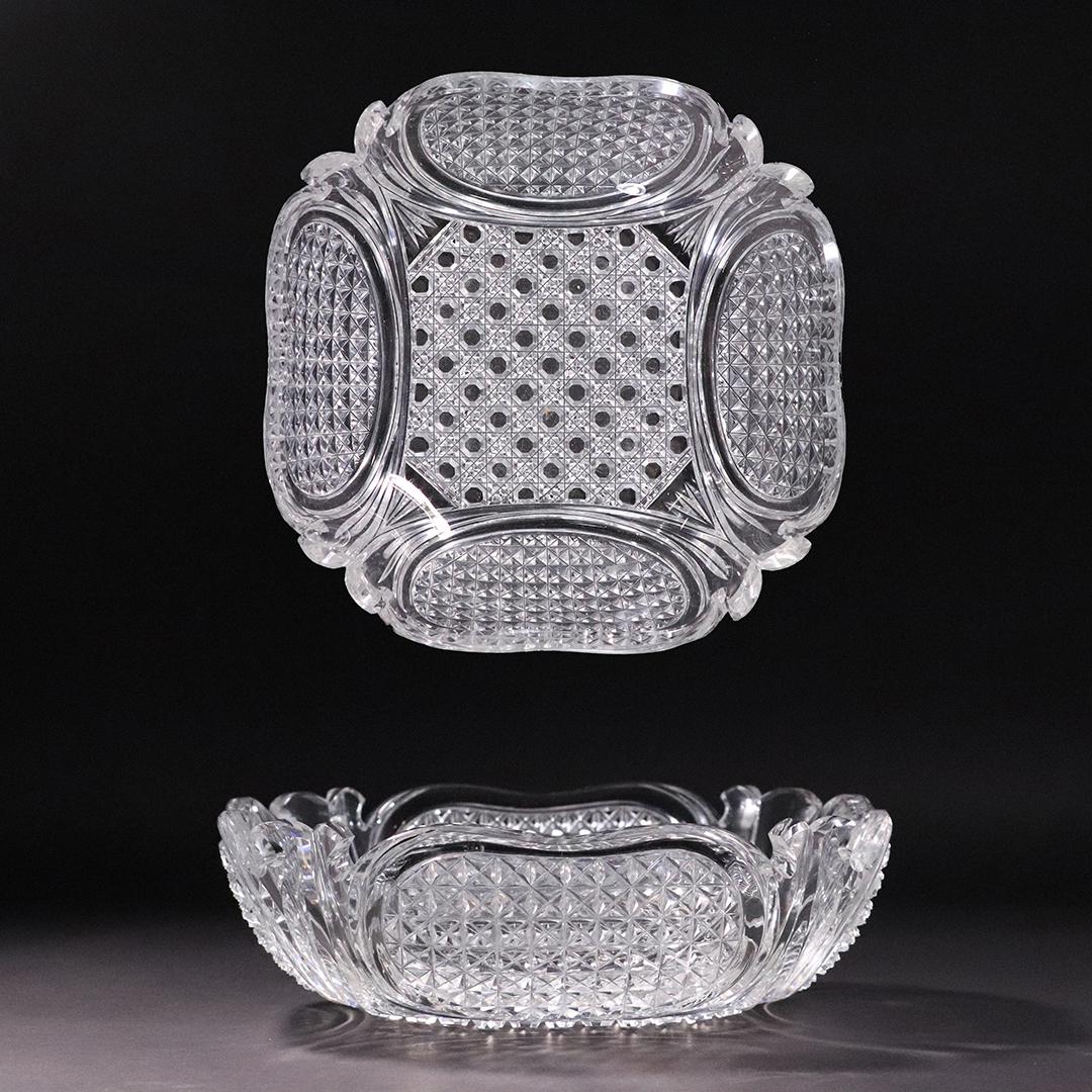 American Brilliant Square Cut Glass Bowl Daisy Button: American Brilliant Square Cut Glass Bowl Daisy Button. Size: 3 in. height x 9 in. x 9 in.