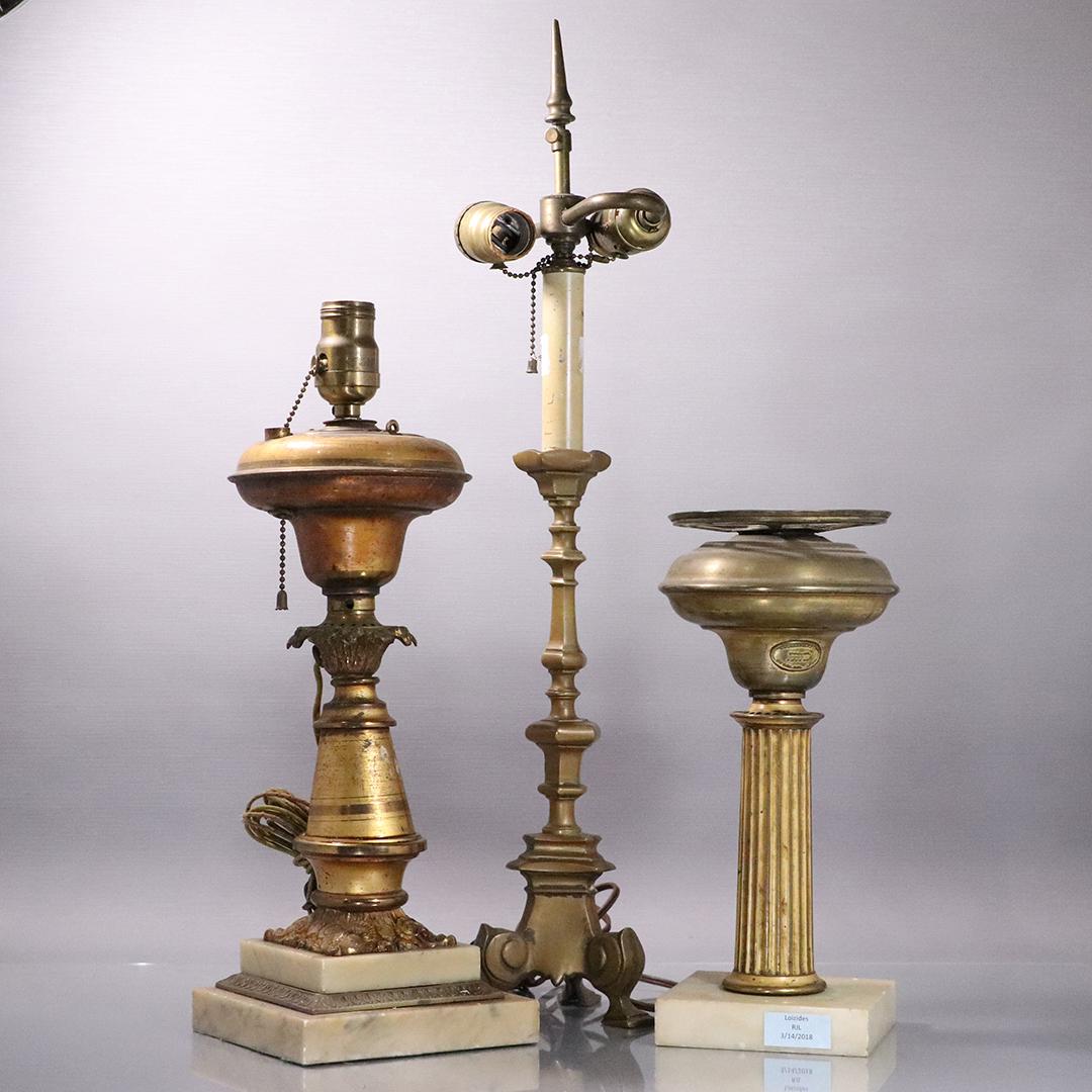 Antique Cornelius & Co 1848 Phila Lamp Base & 2 Others: Antique Cornelius & Co 1848 Phila Lamp Base & 2 Others. Size: 12 in. - 24 in. range in height