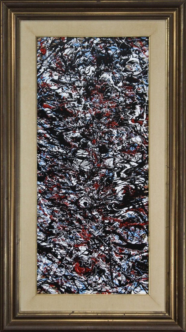JACKSON POLLOCK STYLE Mid-Century Mod Drip Art Painting: JACKSON POLLOCK STYLE Mid-Century Mod Drip Art Painting. Unsigned. Nicw quality. Framed. Size: image: 32 in. x 14.5 in. , outside of frame 41 in. x 23 inches
