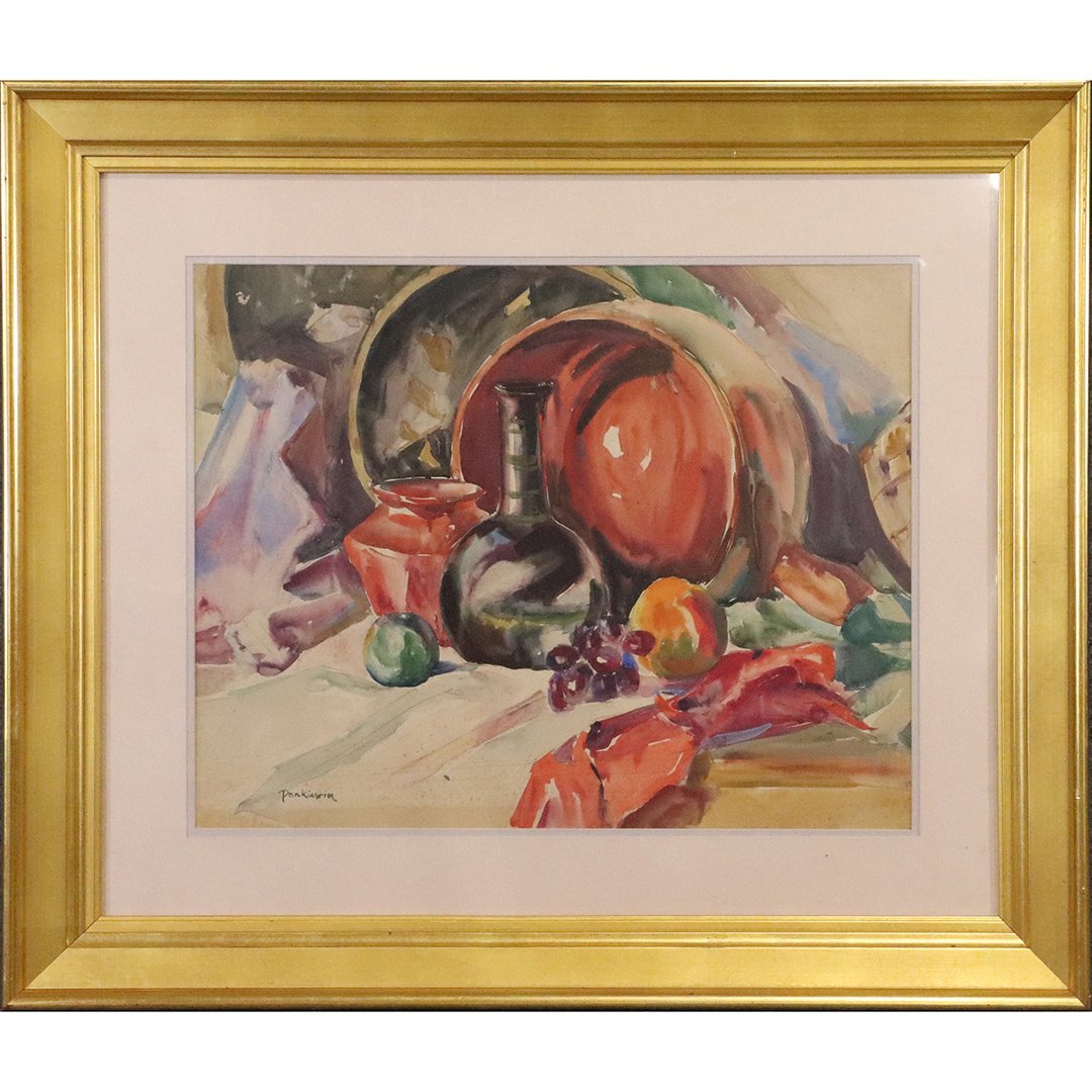 Jozef Pankiewicz, Attributed, Polish Artist, Still Life: Jozef Pankiewicz, Attributed, Polish Artist, Still Life. Watercolor painting. Signed. Quality gold framing. Size: image 18 in. x 24 in. ; outer frame 29 in. x 35 in. ; ASKart: Jozef Pankiewicz (1866/6