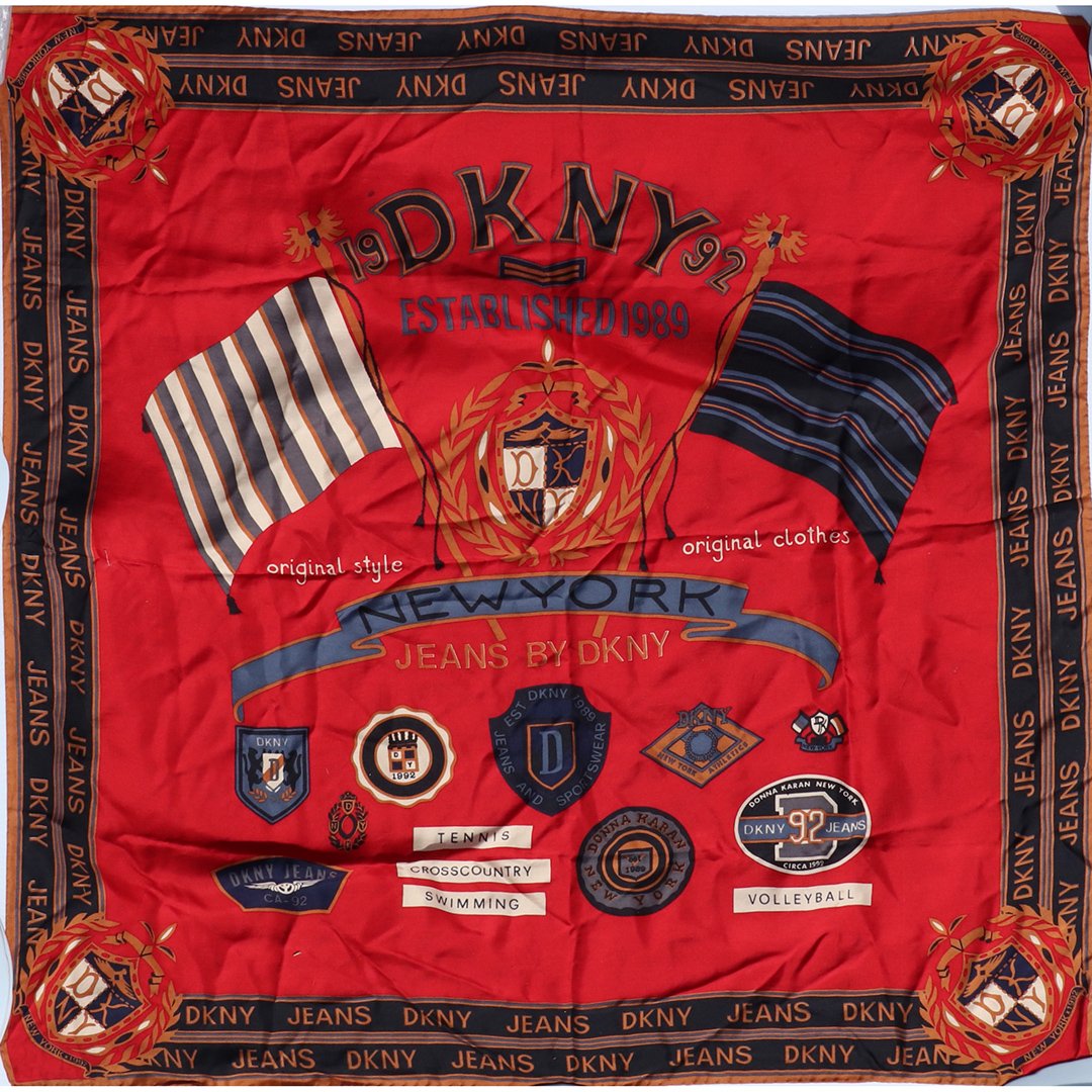 Silk Scarf: DKNY New York Jeans 34 in. x 34 in.: Silk Scarf: DKNY New York Jeans . Clean. Size: 34 in. x 34 in.