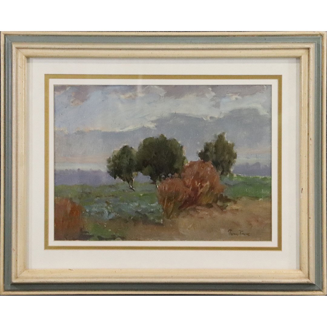 Ivan Trusz [1869-1941] Ukrainian O/b Landscape Painting: Ivan Trusz [1869-1941] Ukrainian O/b Landscape with trees, oil on board Painting. Signed, Framed. ACquired from the collection of Lydia Lopatynsky, Jewitt NY. Size: image 10 in. x 14 in.; outer frame 