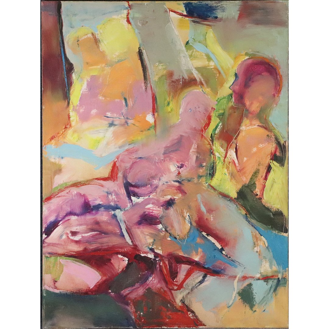 Nicholas Luttinger '83, Large O/c Abstract With Figures: Nicholas Luttinger '83, Large Oil/c Abstract With Figures. Oil on canvas painting. Signed and dated. New York City Artist. Size: 48 in. x 36 in.