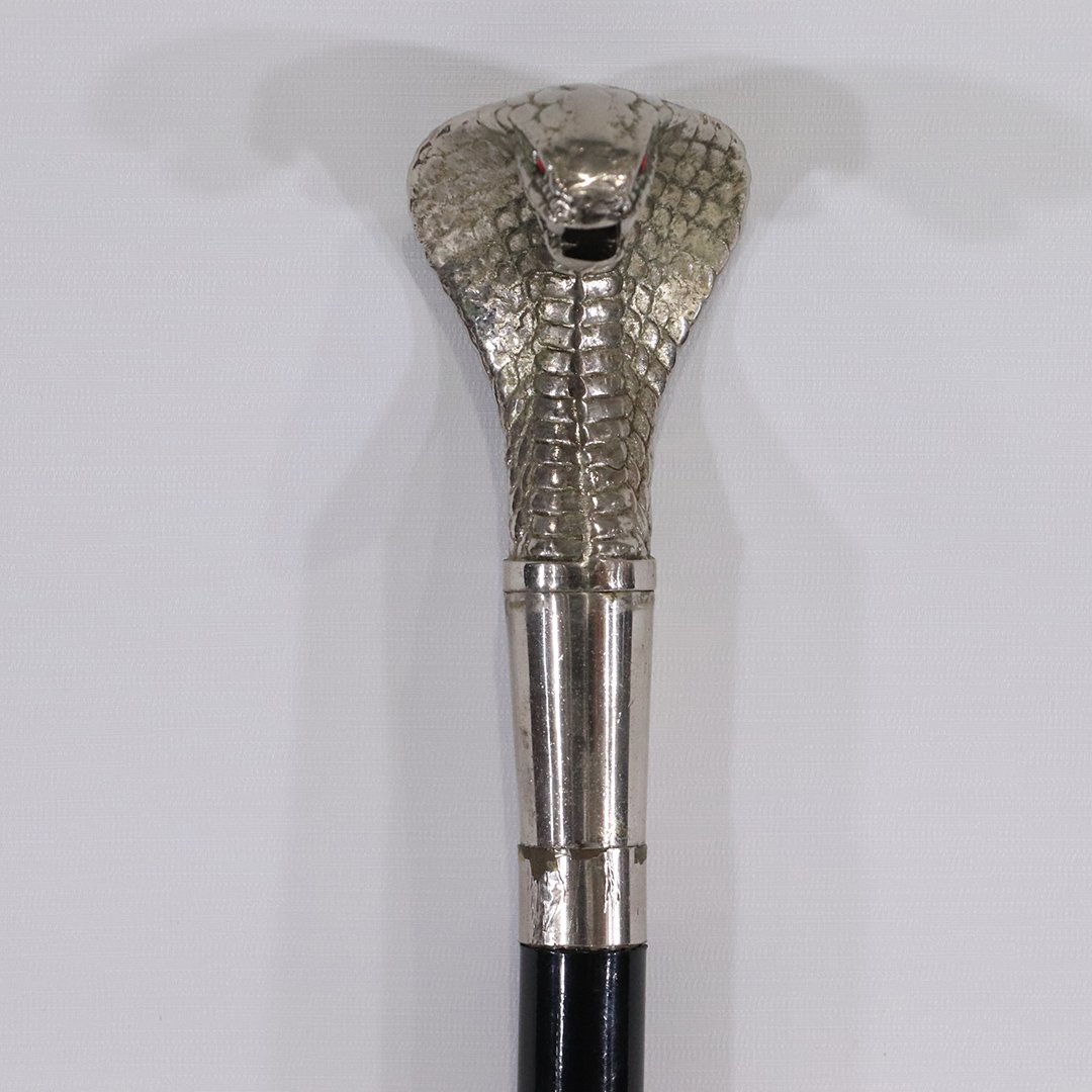 20th C. Silver Tone Metal Cobra Head Sword Walking Cane: 20th C. Silver Tone Metal Cobra Head Sword Walking Cane. Decorsative item. Size: 36 in. length