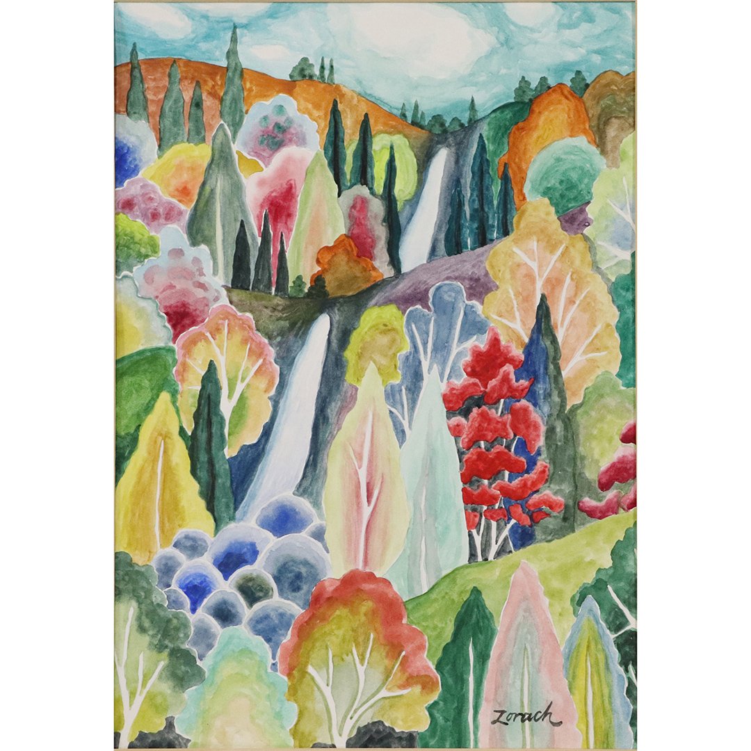 William Zorach, Modernism Trees Landscape Watercolor: William Zorach, Modernism Trees Landscape Watercolor painting. Signed. Well Listed artist. Size: image 14.5 in. x 10.5 in. ; outer matting 19 in. x 15 in.