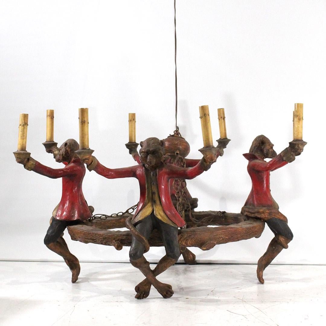Bill Huebbe, 4 MONKEYS CHANDELIER Signed and Dated 1991: Bill Huebbe, 4 MONKEYS CHANDELIER Signed and Dated 1991. Hard Cast Resin.Size: 20 in. height x 35 inches diameter