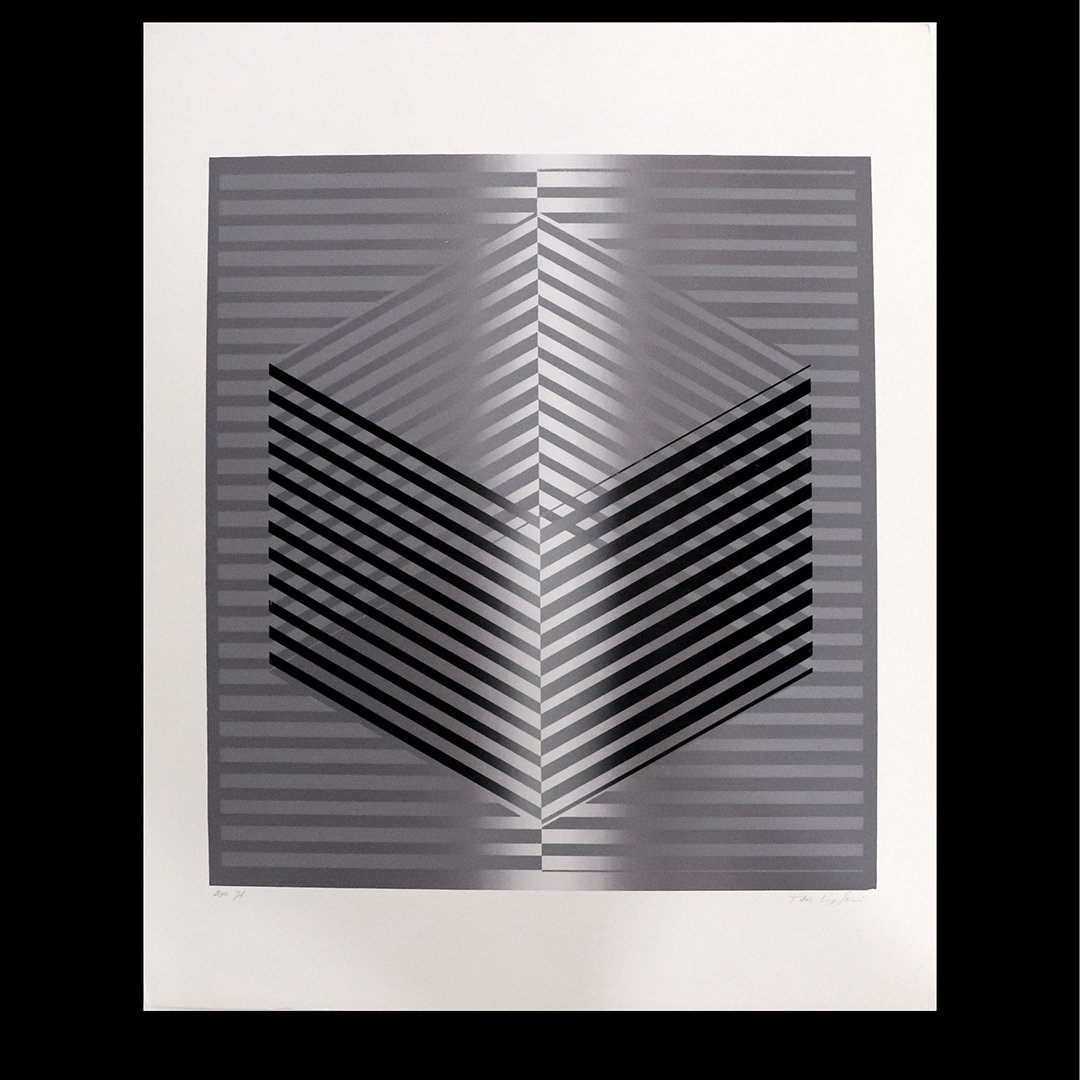 TAD LIPSKI, A/P 1976 Off Set Lithograph, Op Art: TAD LIPSKI Artist Proof 1976, Off Set Lithograph, Op Art, Style of Victor Vasarely;Pencil signed. Size: image 21 in. x 19 in.; full borders 28.5 in. x 22.5 in.