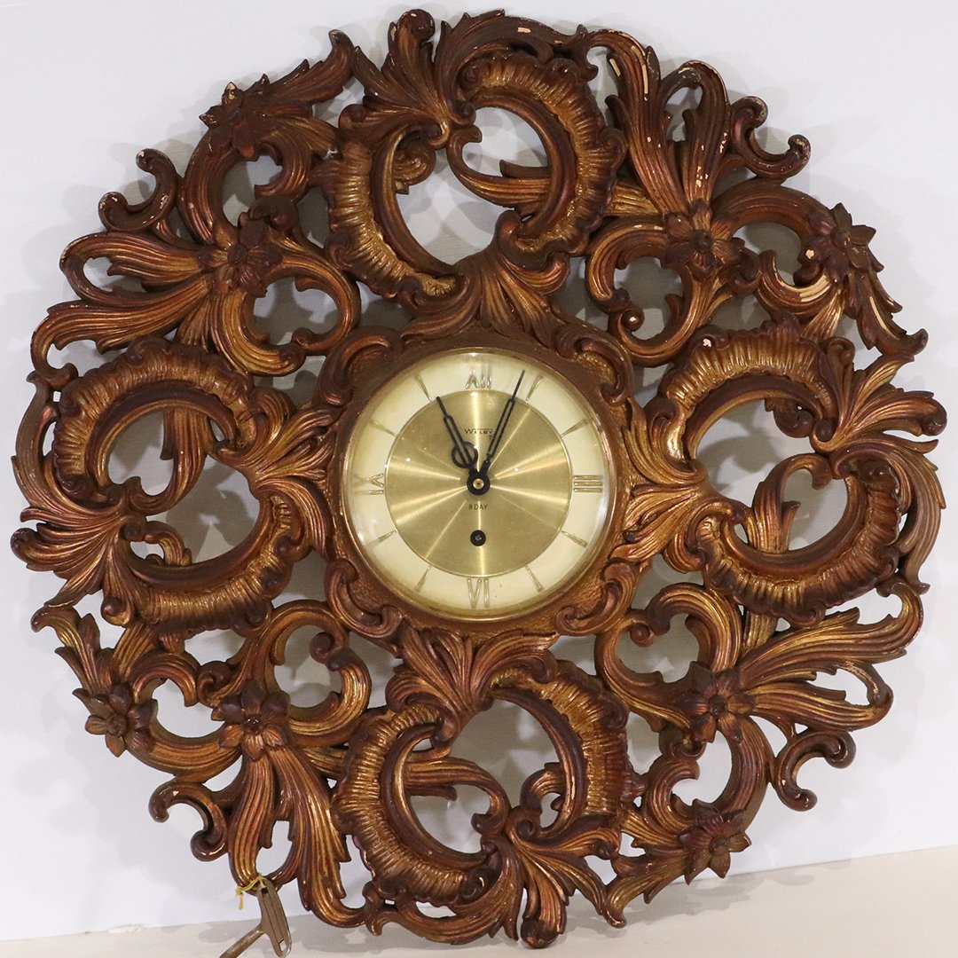 Mid-Century Modern Wall Clock, Welby 8 Day Key Wind: Mid-Century Modern Wall Clock, Welby 8 Day Key Wind, Germany. Plastic Material. With Key. Vintage. Size: 21.5 in. diameter, 6 in. diameter dial