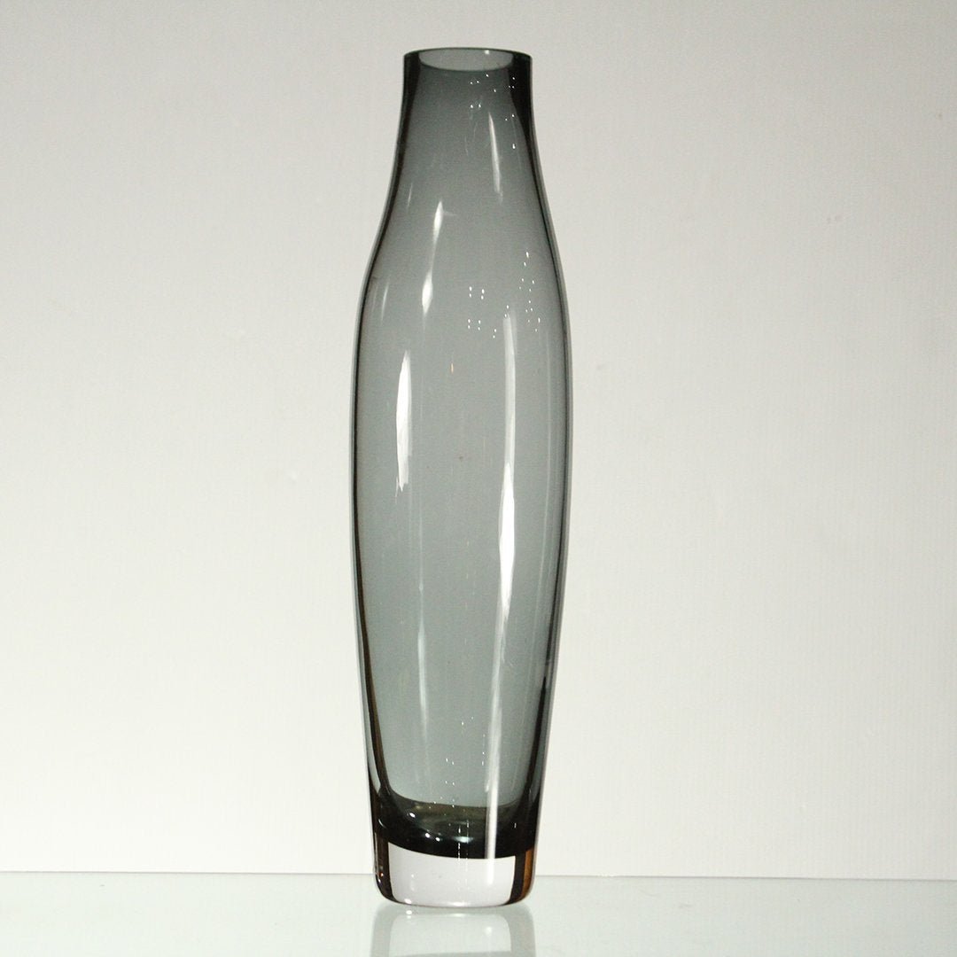 Mid-Century Swedish Glass Smoked Vase Weighted Base: Mid-Century Swedish Glass Smoked Vase Weighted Base. Small nick on top rim. Size: 20 in. height, 4.5 in. wide
