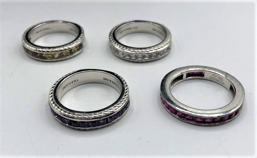 [4] Judith Ripka Sterling Silver Rings Different Stones: [4] Judith Ripka Sterling Silver Rings, each Different color Stones. Marked: .925 ; Ring Sizes: all same size 9