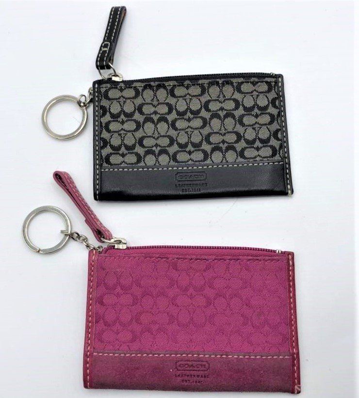 [2] Two COACH Key Fob Small Purses, Black and Pink: [2] Two COACH Key Fob Small Purses, Black and Pink. Size: 4.5 in. x 3 in.