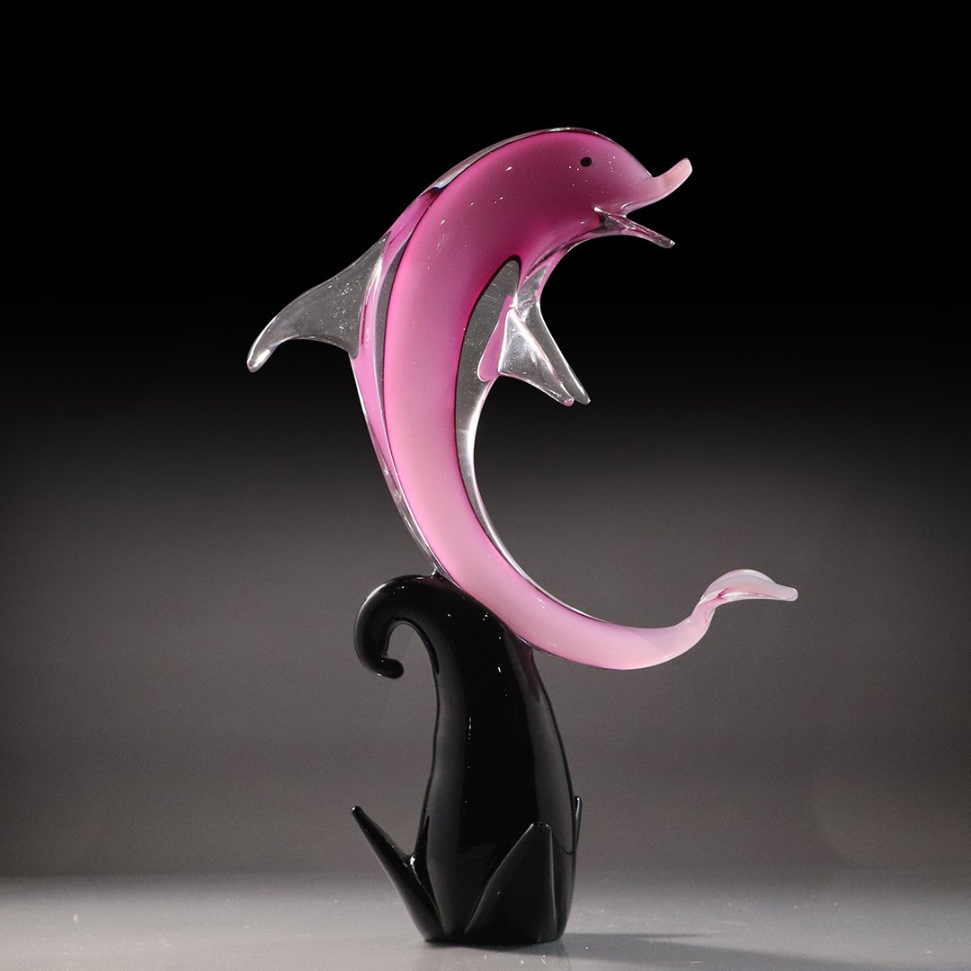 Quality Large Murano Art Glass Dolphin Sculpture: Quality Large Murano Italian Art Glass Dolphin Sculpture. Size: 17 in. height, 11.5 in. wide