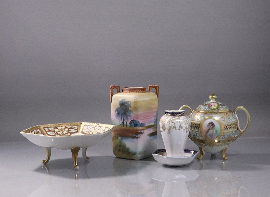 [4] Four Assorted NIPPON Porcelain Items, Variety: [4] Four Assorted NIPPON Porcelain Items, Variety. Sizes: 4.5 in. to 6 in.
