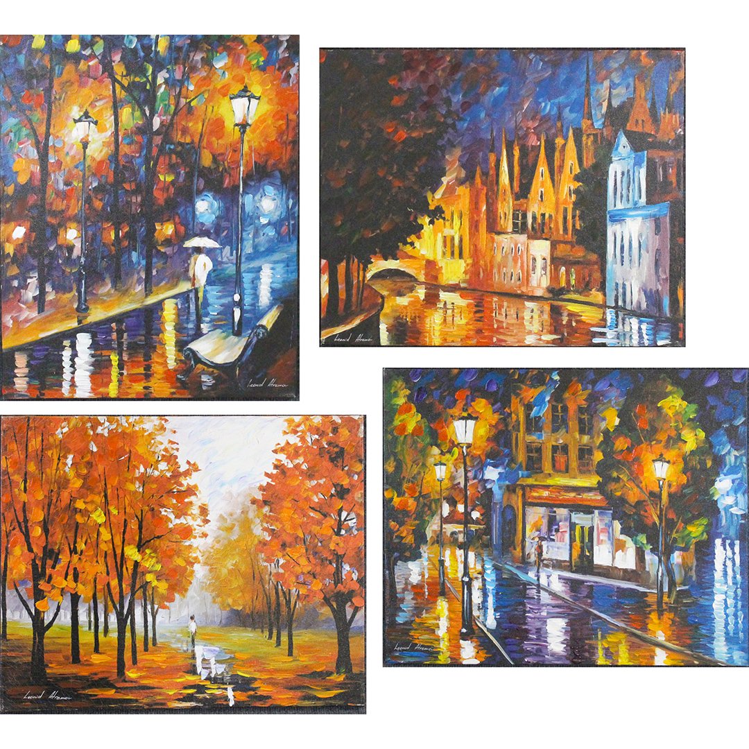 Leonid Afremov, Russian–Israeli Artist, [4] Giclees: Leonid Afremov, Russian–Israeli Artist, [4] Giclees on canvas. Modern Impressionist. Each signed. Size: 16 in. x 20 in.