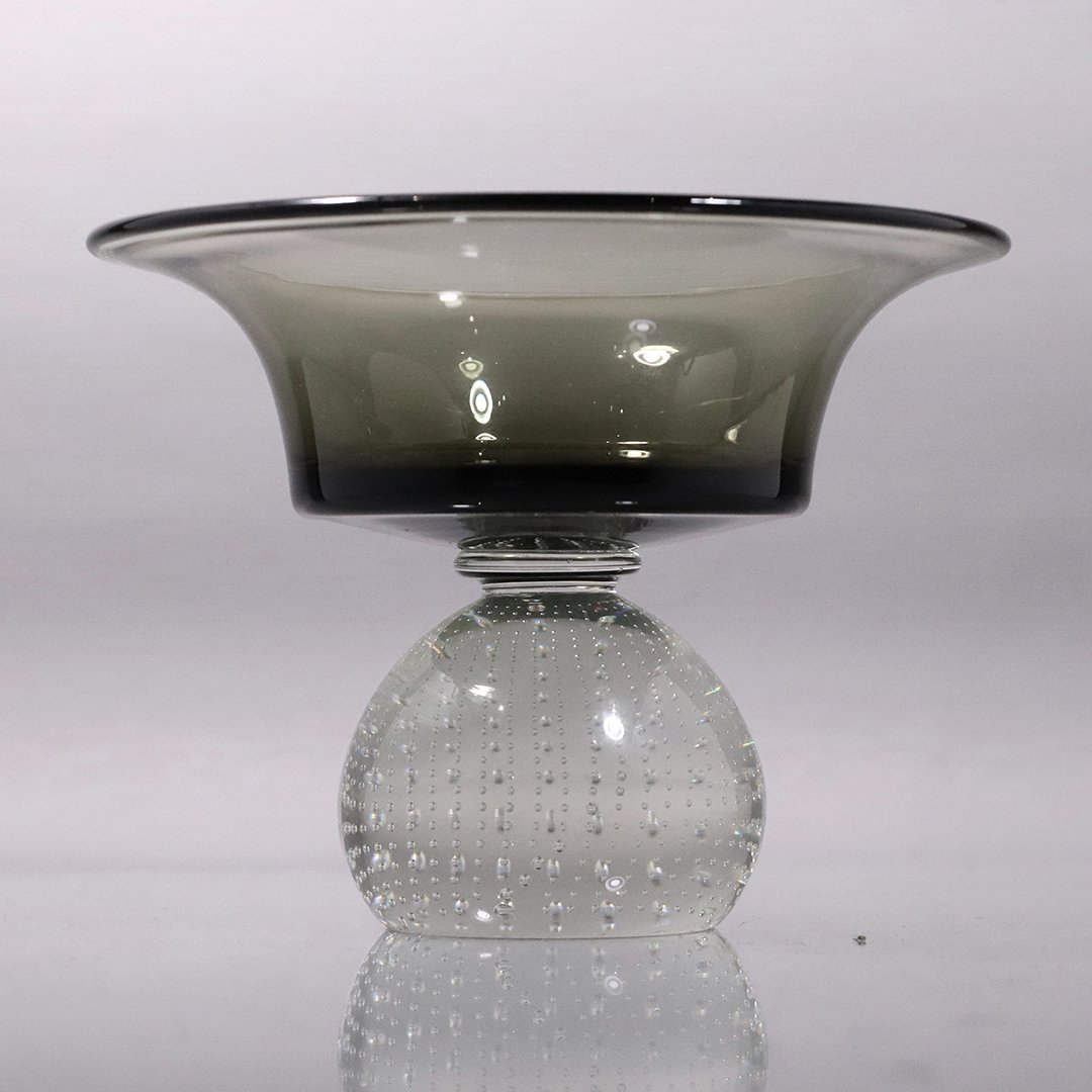 Vintage Swedish Gray Control Bubble Base Pedestal Bowl: Vintage Swedish Gray Control Bubble Base Pedestal Bowl. Size: 5.75 in. height, 8 in. wide