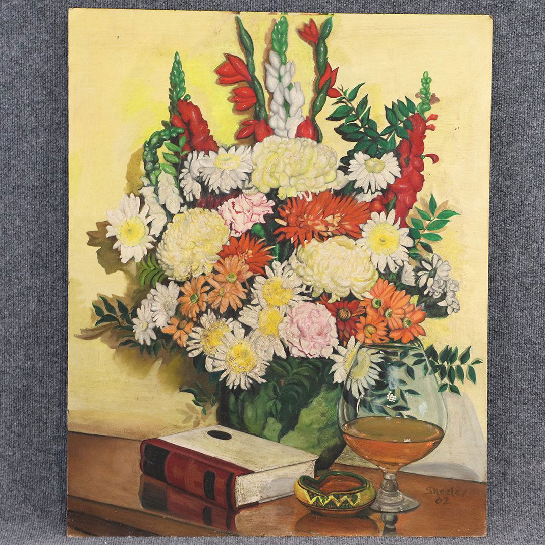 Charles Sheeler 1883-1965 Oil/b Still Life Flowers Vase: Charles Sheeler 1883-1965 Oil/b Still Life Flowers Vase. Oil on board painting. Signed and dated 1962. Selling attributed. No papers or COA. Size: 30 in. x 24 in. ;ASKart: Charles Sheeler (1883 - 1965