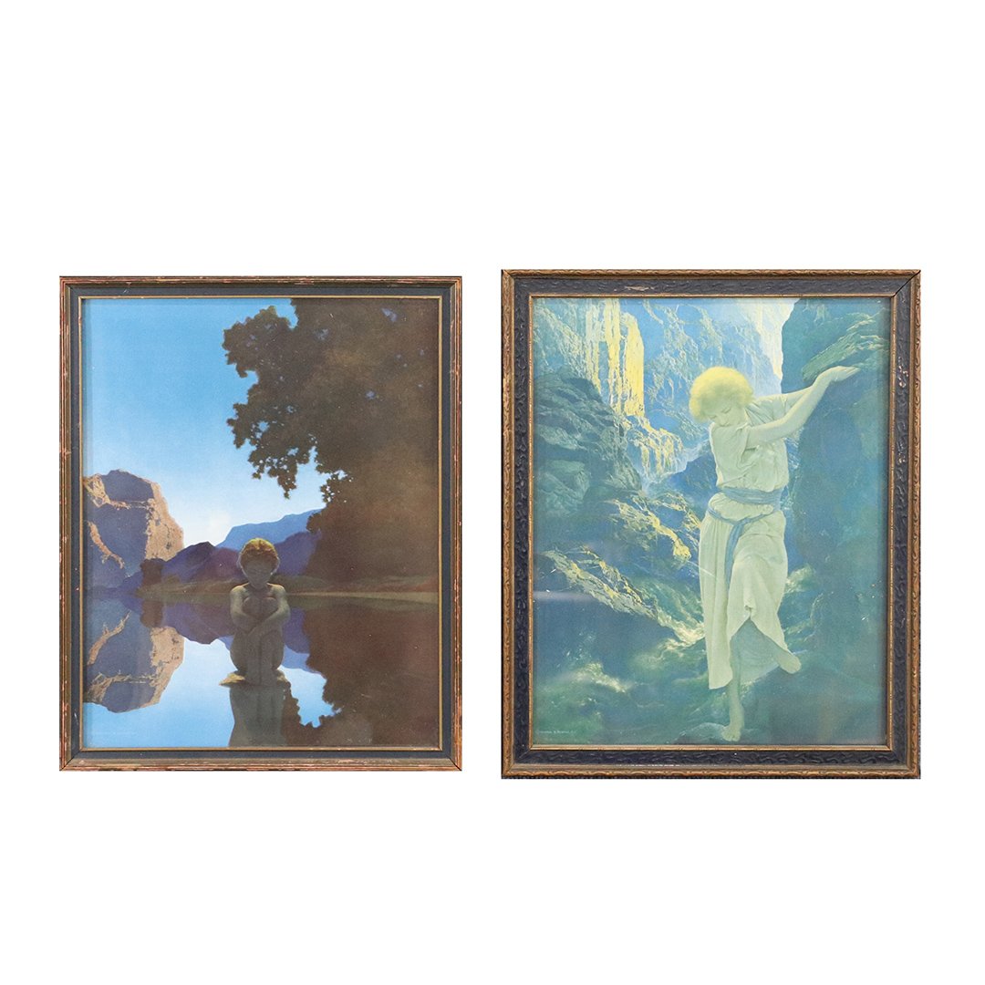 [2] Maxfield Parrish Original Prints, Original Framing: [2] Maxfield Parrish Original Prints, Original Framing. Vintage. c. Reinthal & Newman NY. Size: images 15 in. x 12 in.; outer frame 16.75 in. x 13.5 in. and 16.25 in. x 13 in.