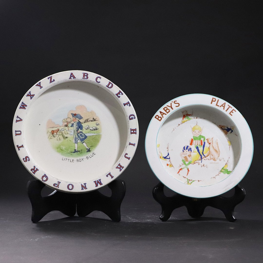 Two Vintage Porcelain Baby Plates, ABC Little Boy Blue: Two Vintage Porcelain Baby Plates, ABC Little Boy Blue. Royal Paragon England, Baby's Plate. Size: ABC 7.75 in. diameter , Baby's 6.5 in. diameter
