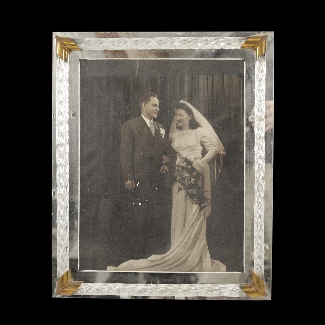 1940s Mirror Edge Glass Column Borders Picture Frame: 1940s Mirror Edge Glass Column Borders Picture Frame. All original. Table Top Frame. Size: picture 13.25 in. x 10.5 in.; outer frame 17 in. x 14 in.