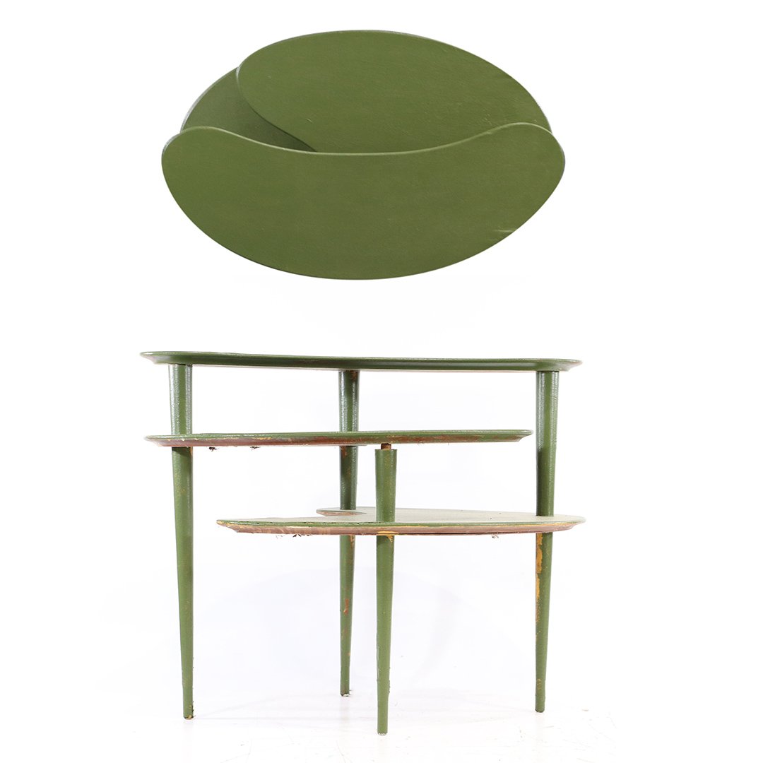John Keal, Mid-Century Modern Tier Stand Painted Green: John Keal, Mid-Century Modern Tier Stand Painted Green. Size: 27 in. height, 33 in. length, 21 in. wide