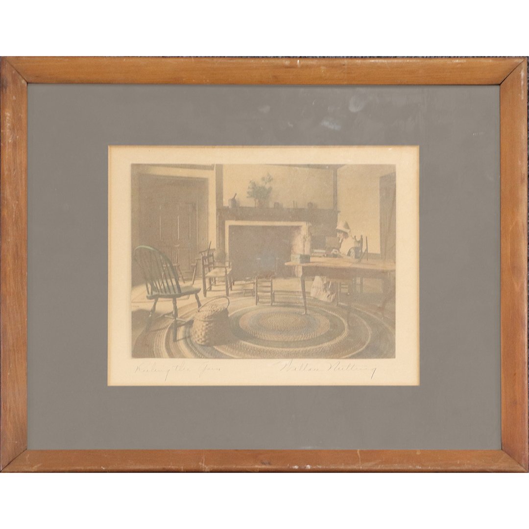 Original 1916 WALLACE NUTTING Reeling The Yarn Print: Original 1916 WALLACE NUTTING Reeling The Yarn Hand Tinted Print. Original framing. Marked: W N 1916. Size: image 7.25 in. x 9.25 in. ; outer frame 15.5 in. x 18.5 in.