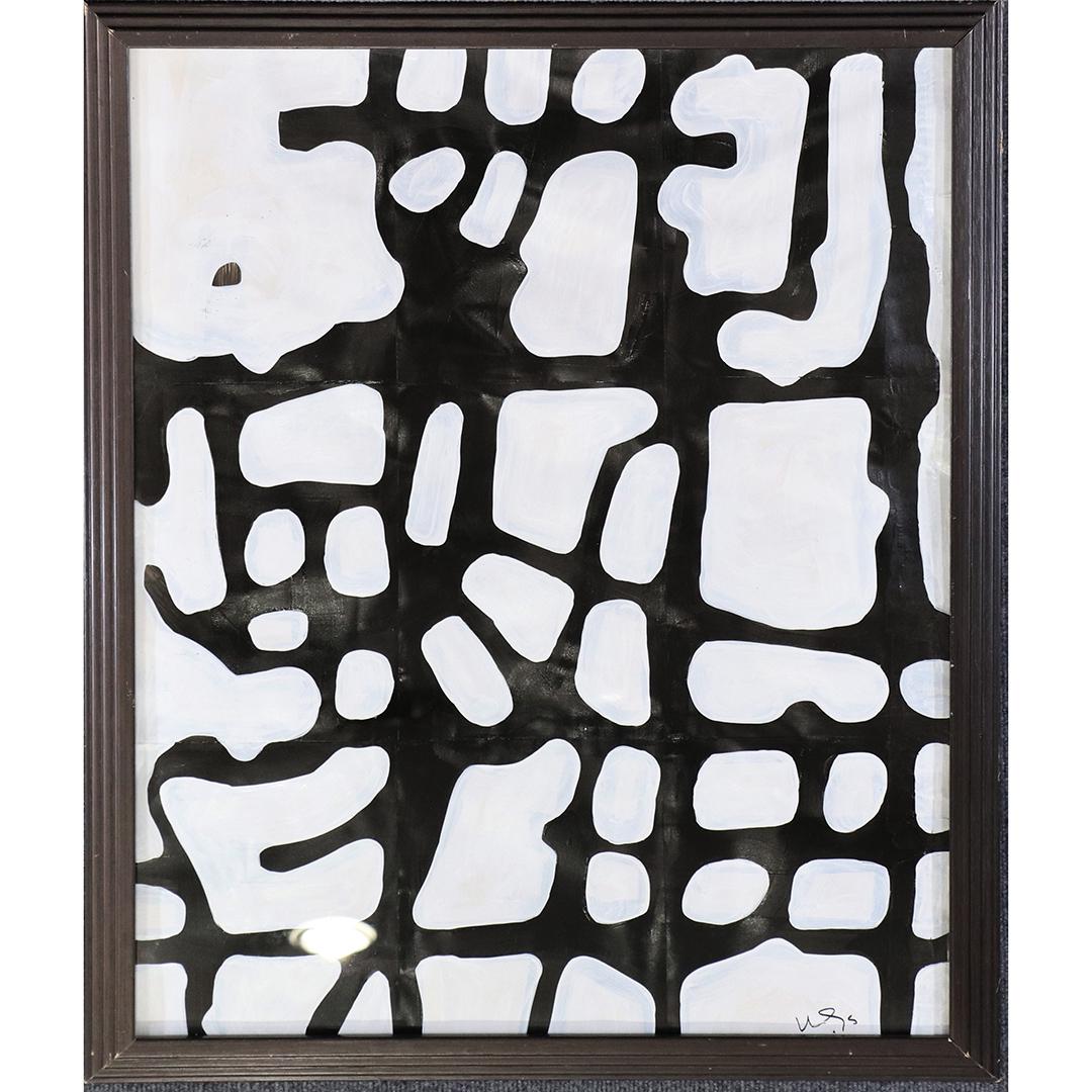 Wayne Cunningham, American, Modernism Abstract Painting: Wayne Cunningham, American, Modernism Abstract Painting. Black and White Acrylic on Paper, Framed. Signed. well Listed American Artist. size: 30x24 image, 32.5x26.5 outside frame. ASKart: Wayne Cunnin
