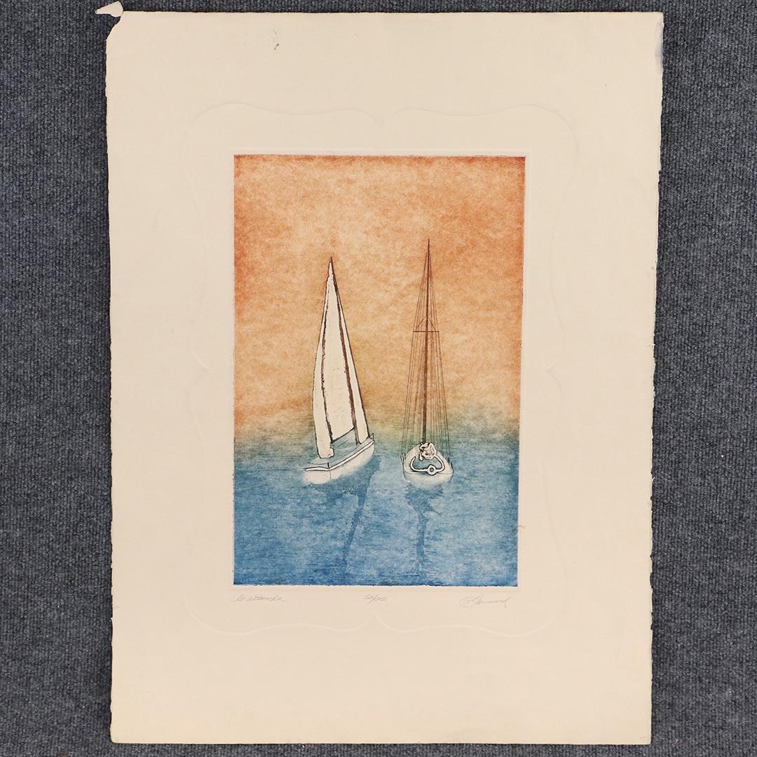 A Bonard, Lithograph #52/250 Sail Ships "Le Atlenda": A Bonard, Lithograph #52/250 Sail Ships "Le Atlenda" ; Pencil signed and numbered. size: 18x12 image, 30x22 outside edge