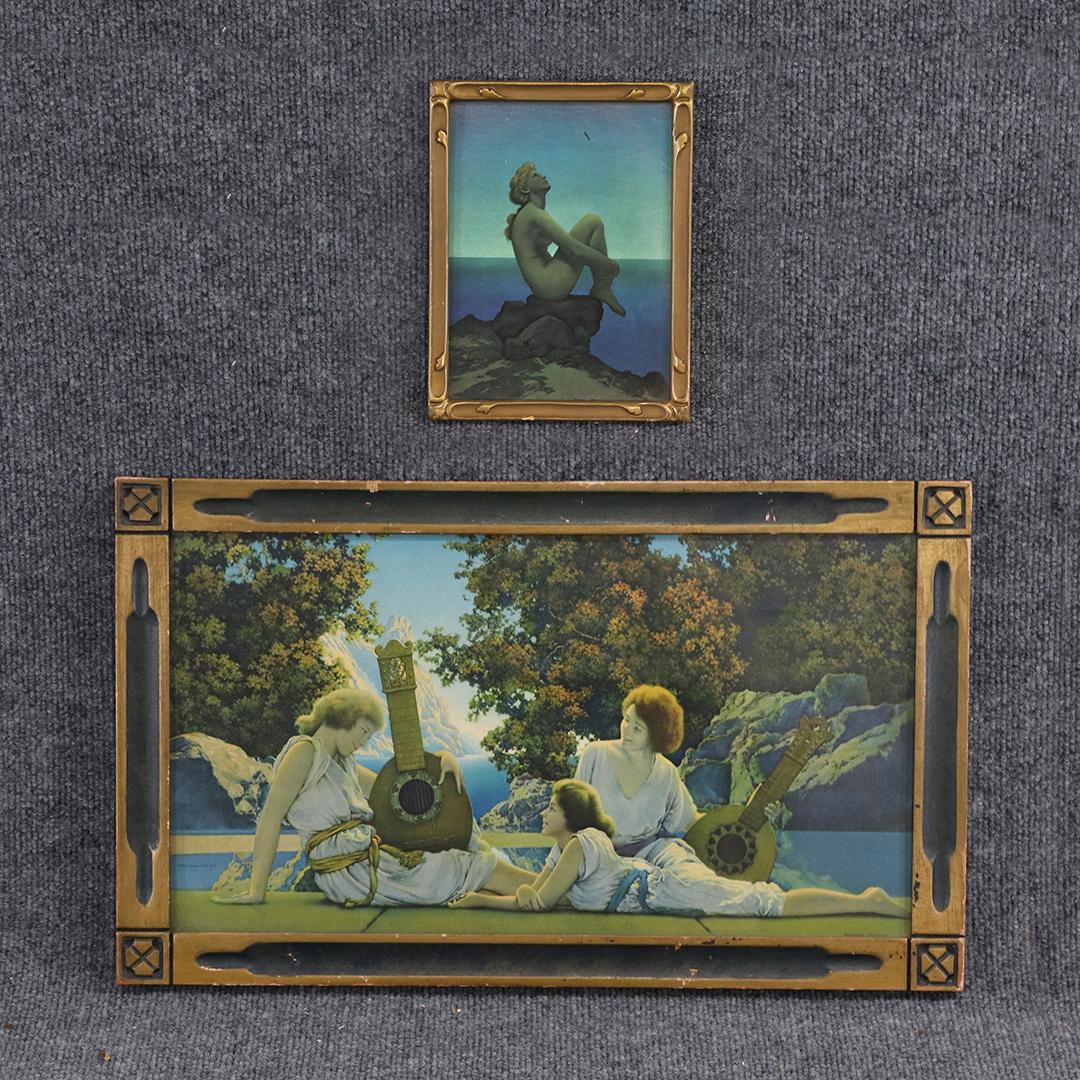 2 Vintage Maxfield Parrish Original Prints Lute Players: 2 Vintage Maxfield Parrish Original Prints Lute Players. size: 10x18 image, 12x20 outside frame size: 8x6 image, 8.75x6.75 outside frame