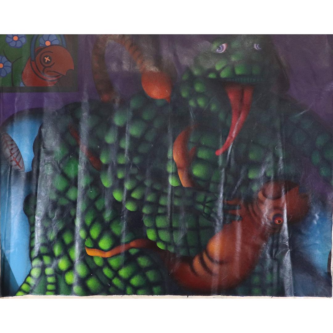 Original Illustration Art Sci Fi Lizard Man Large OIL/c: Original Illustration Art Sci Fi Lizard Man Large OIL/c. Oil on canvas painting. Signed on verso: Sean McCarthy 1999. size: 47x59 image, 60x70 outside canvas edge