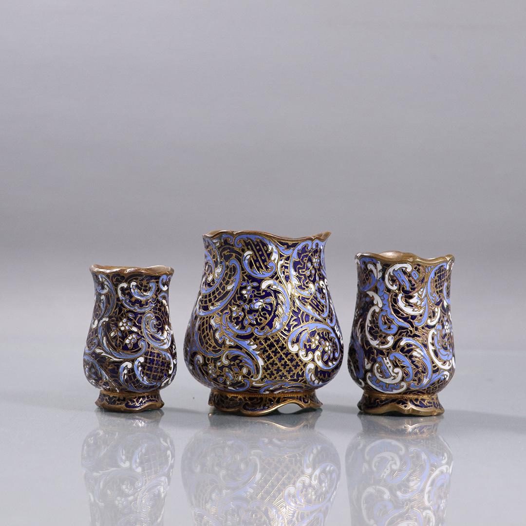[3] Assorted Blue Enamel on Brass Russian Vases (1 of 8)
