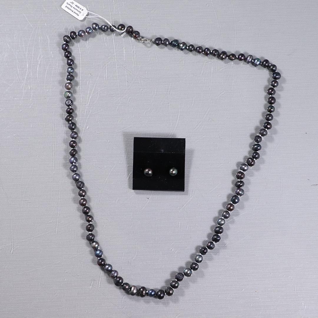 Black Pearls Necklace and Earrings Set (1 of 5)
