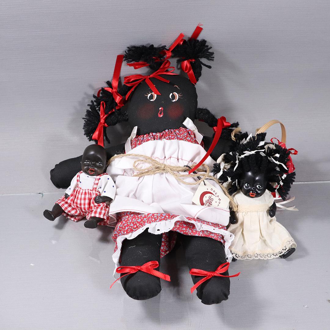 [3] Assorted Black Dolls, 2 are Bisque, 1 Rag Fabric: [3] Assorted Black Dolls, 2 are Bisque, 1 Rag Fabric. size: 5-15L range