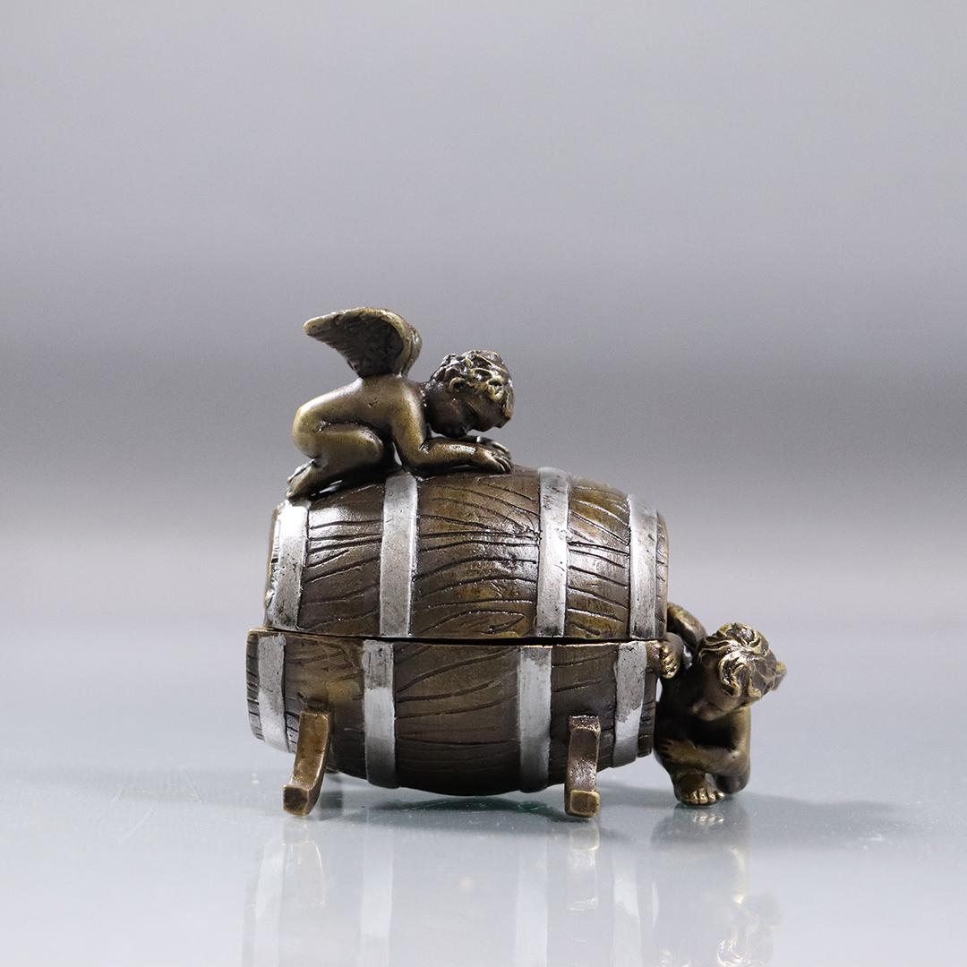 after Bergman Austria Bronze Erotic Nudes inside Barrel: after Bergman Austria Bronze Erotic Nudes inside Barrel. Bears signature, good patina finish. size: 3.5h x 3.5L