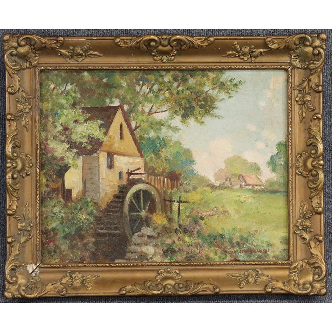 Jan Stanislawski 1860-1907 Polish Artist Old Water Mill: Jan Stanislawski 1860-1907 Polish Artist Old Water Mill. Selling attributed , Oil on canvas mounted on cardboard. Signed lower right. size: 14x18 image, 18x22 outside frame. ASKart: Jan Stanislawski (