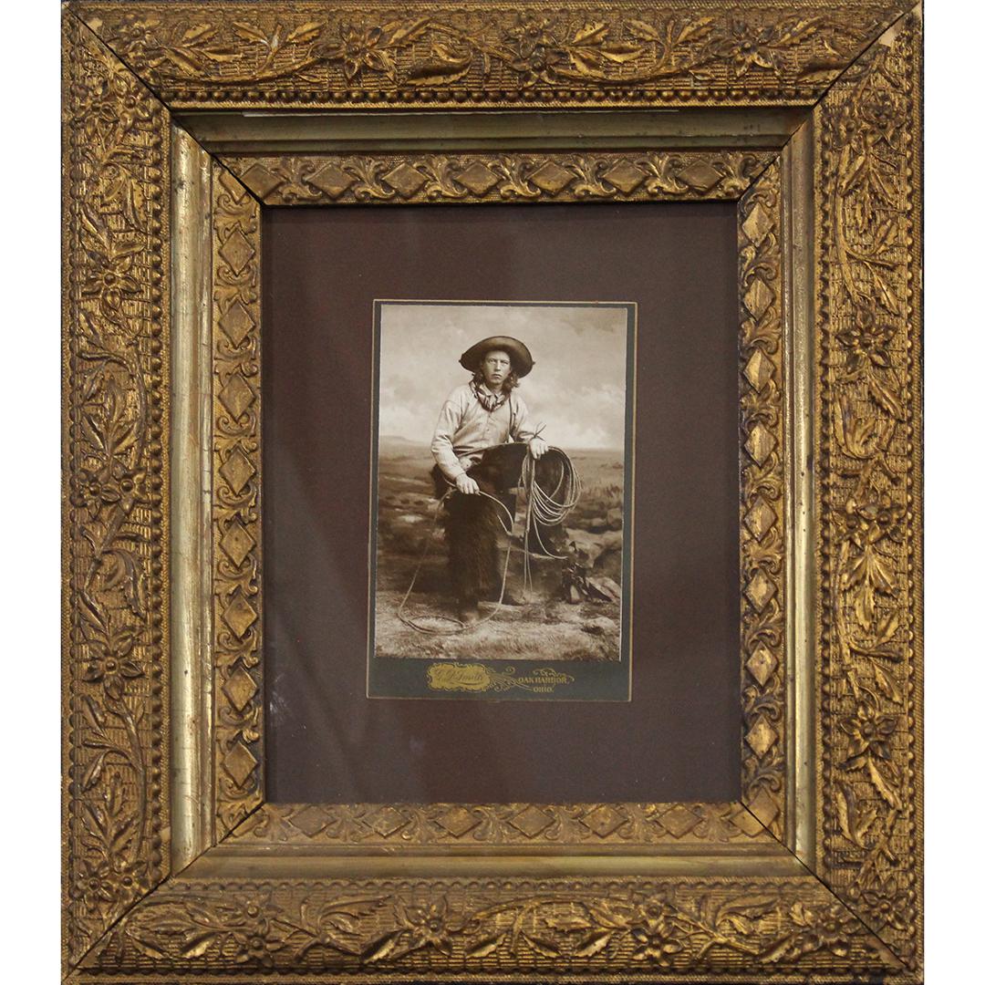 Framed Print Cowboy with Lasso Rope, Fancy Gold Frame (1 of 5)