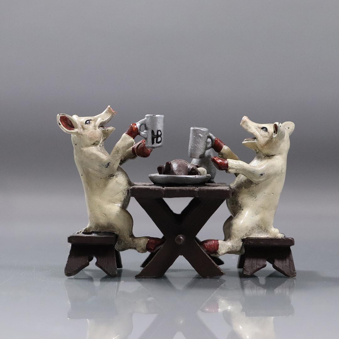 after Bergman Austria Bronze Whimsical Pigs Picnic: after Bergman Austria Bronze Whimsical Pigs Picnic. Bears signature, good patina finish. size: 3h x 4w