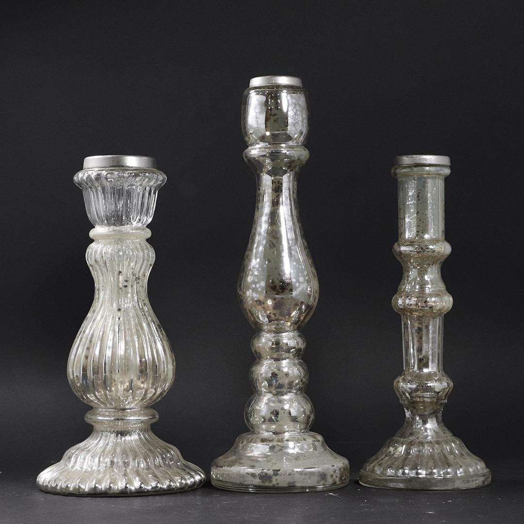 3 Assorted Mercury Glass Candlesticks Each Different (1 of 8)