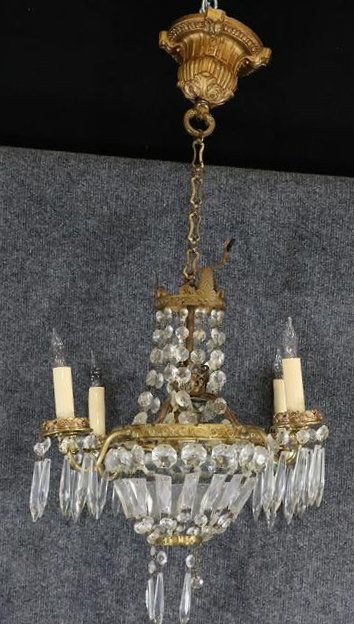 Circa 1920 French Bronze & Crystal Prisms Chandelier (1 of 8)
