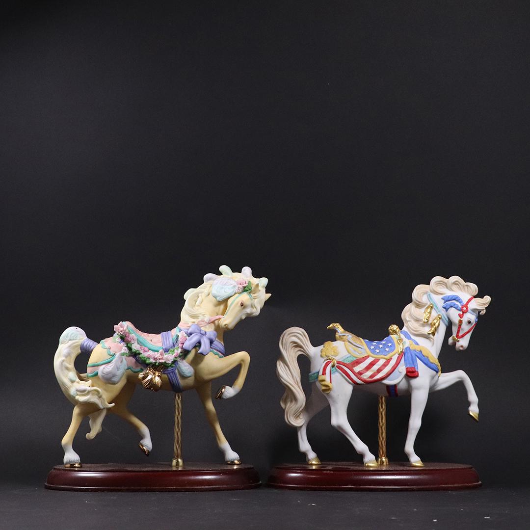 [2] Two LENOX Porcelain Carousel Horses on Stands (1 of 10)
